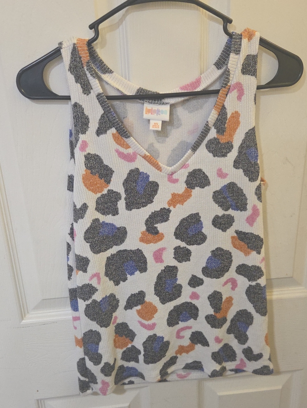 LuLaRoe White Multi-Color Animal Print V-Neck Tank Top
